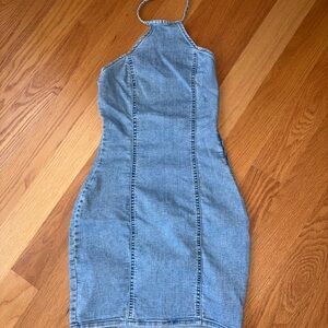 H&M Blue Strapless Denim Dress